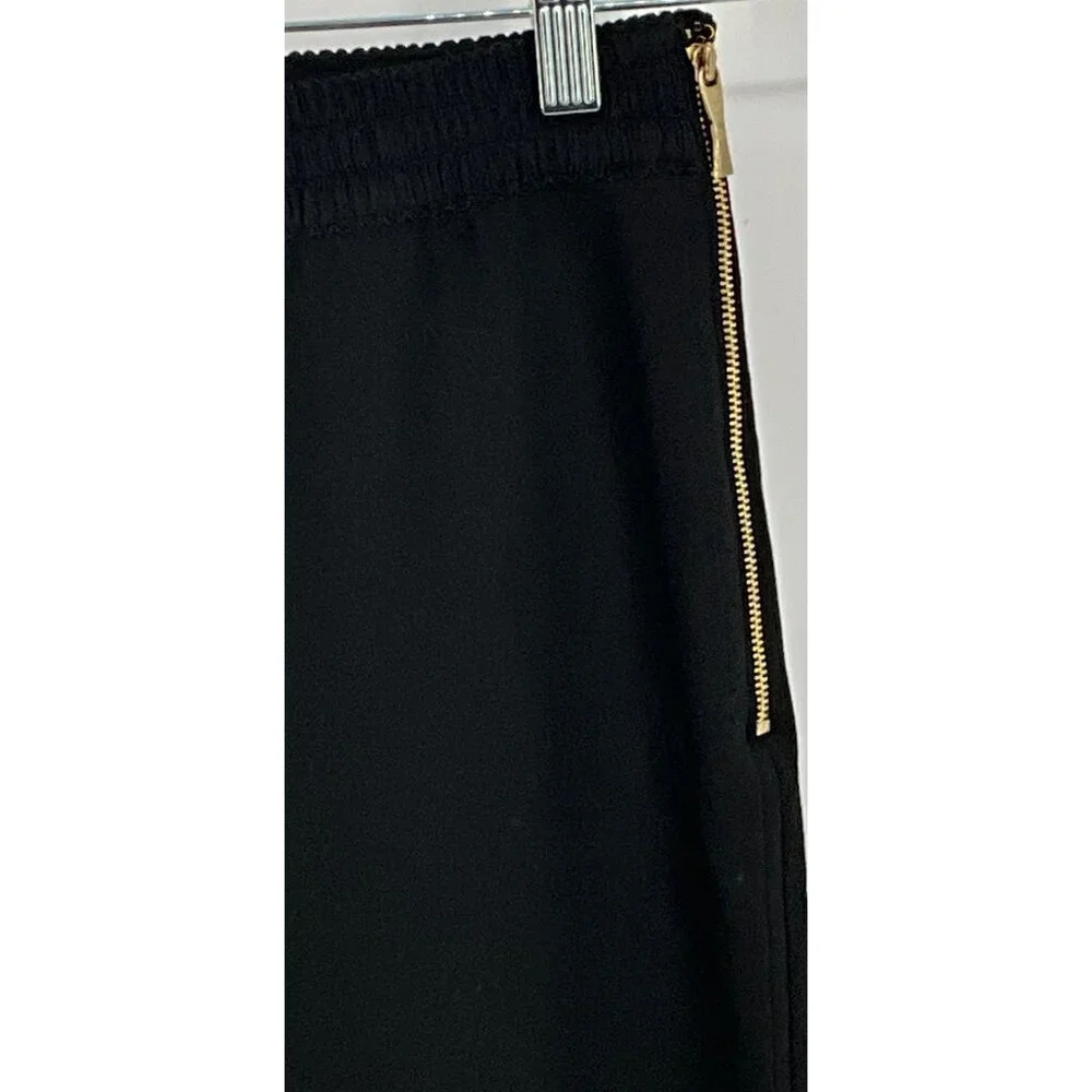 Kate Spade‎ Black Elastic Waist Trousers Side Gold Tone Zipper Size 2